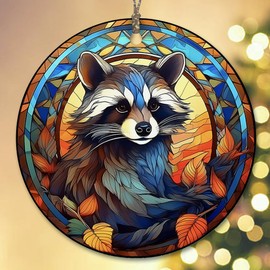 Sportyzen 2024 Christmas Ornament - Raccoon in a Stained Glass Window Ceramic Ornament, Raccoon Christmas Decoration, for Raccoon Lovers, Family, Friends