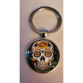 UNIQUE SUGAR SKULL DAY OF THE DEAD KEY CHAIN CABOCHON