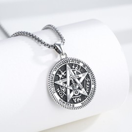 Pentagram Necklace 925 Sterling Silver Magic Circle Necklace Star of David Pendant Necklace Energy Amulet Jewellery for Men Women