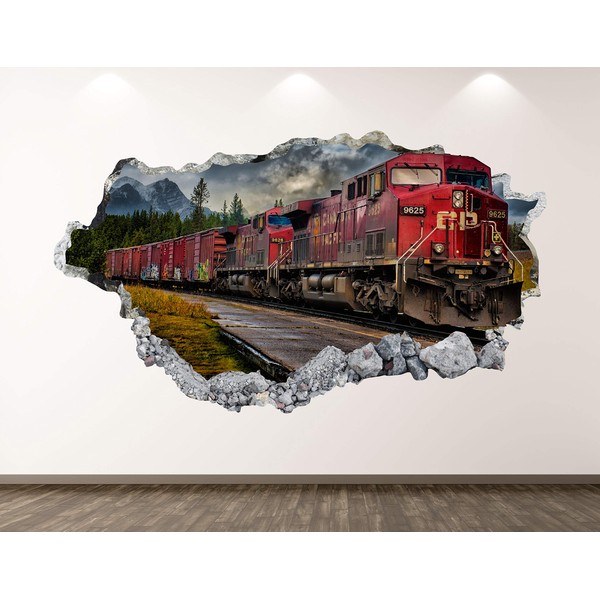 West Mountain Old Train Wall Decal Art Decor 3D Locomotive Sticker Mural Kids Room Vinyl Custom Gift BL42 (70" W x 40" H)