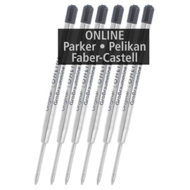 Online 6x Compatible Parker Ballpoint Pen Refills G2 Format Line Width B (wide), Pelikan, Faber-Castell etc., International Standard Large Capacity Refills, Indelible, Colour Black