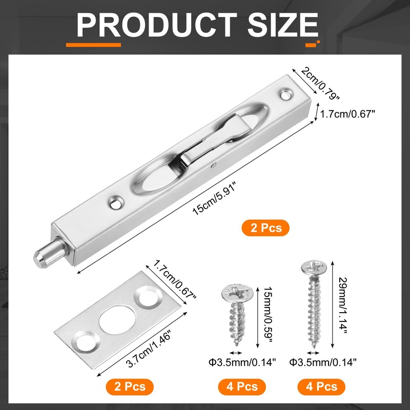 uxcell 2Pcs Door Bolts Latch 6 Inch, Stainless Steel Security