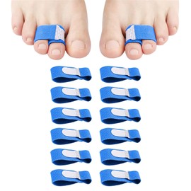 Fabric Hammer Toe Corrector for Women & Men, 12 Pack Hammer Toe Straightener, Reusable Broken Toe Protectors Tapes, Toe Splints, Crooked Toes, Curled Toes, Bent Toes (Blue, Medium)