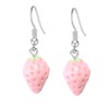 Pink Strawberry Dangle Earrings, Silver Hook, Fruit Design