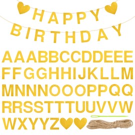 Ghirlanda personalizzata, 54 lettere in carta dorata, con corda di iuta da 10 m, ghirlanda di lettere fai da te, festone di compleanno per ragazze e donne, benvenuto a casa, decorazioni per feste