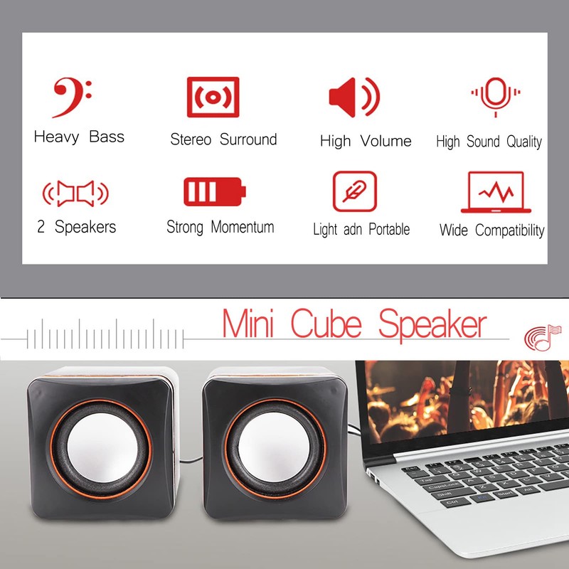 Mini Speaker Desktop Mini Cube USB Stereo 3.5mm Jack Wired