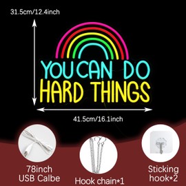You Can Do Hard Things Neon Sign Positive Rainbow Neon Light for Wall Decor Cool Classroom Light Up Sign Dimmable Led Sign for Bedroom Office Gym Kids Gifts