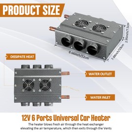 Therwen 12v Universal Car Heater ​Car Auxiliary Heater Windscreen Demister Defroster Automotive Compact Heater Winter Vehicle Heating Accessory for Car,SUV,Utv,Campers(6 Ports)