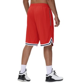 JWM Mens Long Basketball Shorts with One Zip Pockets, Red, X-Large