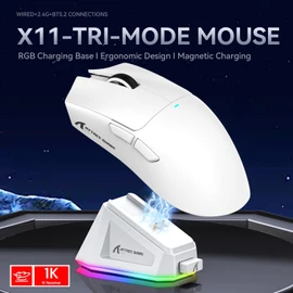 ATTACK SHARK X11 Ultra-Light Triple Mode Gaming Mouse PAW3311 Optical Sensor 22K DPI 5 programmable Buttons with Magnetic Charging Stand for PC/Mac White