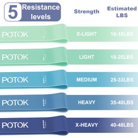 Resistance Bands [Set of 5], Potok Resistance Band for Women and Men, Fitness Exercise Loop Bands with Carry Bag for Pilates, Training, Physio Therapy