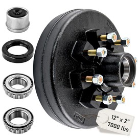 AuraWINS 8 Bolt 6.5" Trailer Brake Drum Kit Fit for 7000lbs Axle Trailer,Replaces 12" x 2" Trailer Brakes kit - 008-219-04-22004K