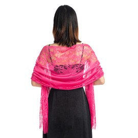 Ladiery Women's Floral Lace Scarf Shawl with Tassels, Soft Mesh Fringe Wraps for Wedding Evening Party Dresses