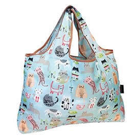 allydrew Large Foldable Tote Nylon Reusable Grocery Bag, Cool Cats