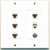 Wallplate City 4 Port CAT6 Ethernet Coax Phone Wall Plate [ 2 GANG ] White