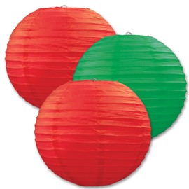 Beistle Red and Green Hanging Paper Lanterns (3 Pcs) -1 Pack