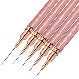 Nail Art Liner Brushes, 5Pcs Professional Gel Polish Painting Art Design Pen Set for Long Lines, Thin Details, Fine Drawing Sizes 5/7/9/11/20mm Nail Art Design Gift for Women(Champagne Gold)