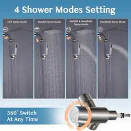 12" Metal Rain Shower Head with Handheld Spray Combo, 4 Settings Shower Diverter with Pause Mode, Stainless Steel Shower Wand, Adjustable Extension Arm, 71 Inch Extra Long Hose - Brushed Nickel