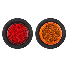 Partswcgg 2.5" Inch Round LED Marker Lights 13 LEDs Reflectors, 8 Amber + 8 Red 2 1/2" in Round LED Trailer Markers Truck Side Clearance Lights Flush Grommets Mount w/2 Prong Wire Pigtails Waterproof