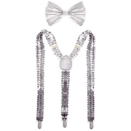 Man of Men - Premium Sequin Bow Tie & Suspenders Set (Silver)