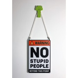 JIMOWANG Warning No Stupid People Beyond This Point Vintage Metal Signs for Cafes Bars Pubs Shop Wall Decorative Funny Retro Signs 8 x 12 Inches