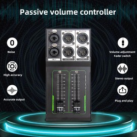 Passive Volume Controller, No Clutter Input Output Sound Quality No Loss Mixer Volume Adjustment Controller, Lossless 1 in 2 Out Accurate Stereo Volume Controller for Studio