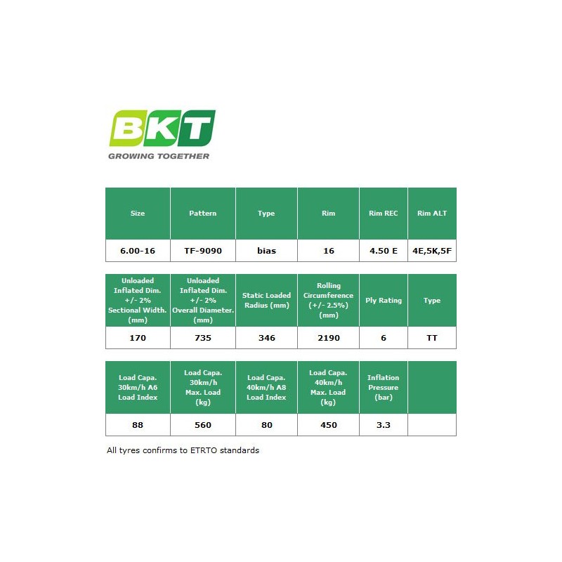 BKT TF-9090 6.00-16 C/6PR