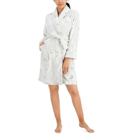 Charter Club Floral-Print Wrap Plush Robe, Floral, Size M/L