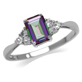 Silvershake 1.15ct. Mystic Fire Topaz White Gold Plated 925 Sterling Silver Engagement Ring Size 8