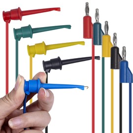 BOCEUC Clips de gancho de prueba apilables de 4 mm, enchufe banana a minigrabber, cable de silicona para pruebas eléctricas multímetros (5 piezas estándar UL)