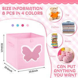Kigley 8 Pcs Cube Storage Bins 11 x 11 Inch, Foldable Fabric Storage Bin Organizer Cubes Toy Box with Clear Window for Closet, Home, Bedroom, Office(Butterfly,Elegant Color)