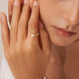 Fezodo Initial Rings for Girls Women - 18K Gold Plated Letter G Initial Ring for Girls Teen Girl Gifts Trendy Stuff, 5 6 7 8 9 10 Year Old Girl Birthday Gifts