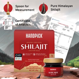 HANDPICK HANDPICK Pure Himalayan Shilajit Resin | 75% Fulvic Acid, 85+ Trace Minerals | 100% Pure Natural Supplement, 30 Grams | Non GMO, Gluten Free, Sugar Free | High Dosage of Energy of Men & Women | 400mg