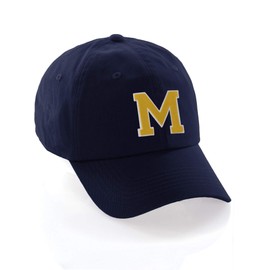 I&W Hatgear Customized Letter Intial Baseball Hat A to Z Team Colors, Navy Cap White Gold Letter M
