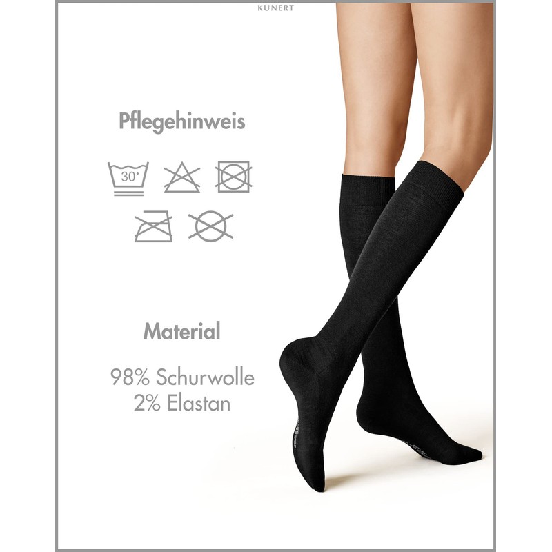 KUNERT Women's Wool Care Warm Knitted Knee Socks, Black 0070