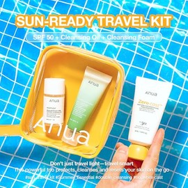 Anua Sun-Ready Travel Kit, Zero-Cast Sunscreen & Cleansing oil & Face Wash. Korean Sunscreen with Mini Size Double Cleansing routine ,Korean Skincare 