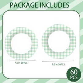 EiPibaibyi 60Pcs Sage Green Plaid Disposable Paper Plates, 30 Pack 9" & 30 Pack 7" Gingham Party Plates for Wedding, Baby Shower, Birthday, Decorative Dinner Dessert Plates