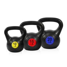 Fitvids Wide Grip 3-Piece or 4-Piece Kettlebell Exercise Fitness Weight Set, Include 5 lbs, 10 lbs, 15 lbs and 20 lbs, Set of 3 or Set of 4