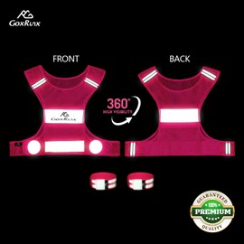 GoxRunx Chaleco reflectante para correr, chaleco reflectante ligero para motocicleta con bolsillo grande y cintura ajustable para mujeres y hombres, chaleco de seguridad para correr con bandas reflectantes (rosa, XXL)