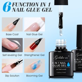 Gelike ec Nail Glue Extra Strong 2 x 7 ml Gel Nail Glue for Clear Tips Artificial Nails, Tip Glue for Gel Nails, UV Glue, Nail Glue, for Artificial Nail Glue Gel - Needs Curing Under UV Nail Light