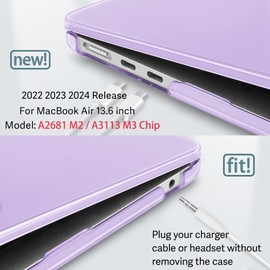 Tuiklol for Clear M3 MacBook Air 13.6 inch Case 2024 2023 2022 Release Model A3113 A2681 with M2 Chip,Laptop Hard Shell Cases with Keyboard Cover & Screen Protector & Camera Cover, Clear Purple