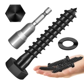 MYWISH (10Sets) 3/8" x 2" Hex Head Lag Bolts, Heavy Duty Lag Screws with Washers, 304 Stainless Steel Bolts 18-8, Lag Screws Wood Screws, Partial Thread Black Oxide, 3/8 Bolt