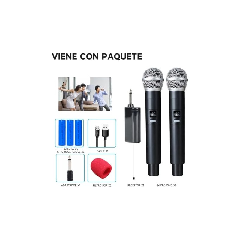 SM58 Microfonos Inalambricos 2 de Mano Dinamico UHF con Receptor
