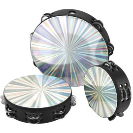 QWORK 3-Pack Wood Church Tambourine Set for Adults - 6", 8", 10" Sizes, Birch Wood Frame with Double Row Metal Jingles -Reflective Hand Drum Percussion Musical Instrument for Parties, Music Classes