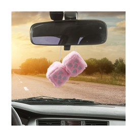 BELOMI Fuzzy Plush Car Retro Square Dice for Rearview Mirror, Automotive Retro Square Hanging Dice with Dots, Vehicle Interior Decorative Pendant Ornament, Universal for RV, SUV, Truck (Pink)