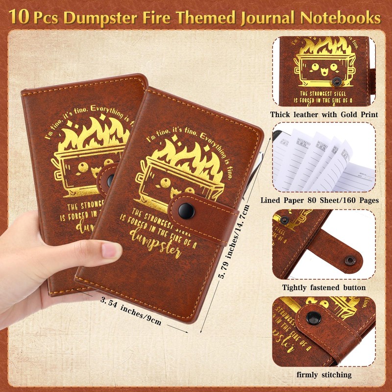 Colarr 10 Sets Dumpster Fire Response Team Leather Notebooks Pens