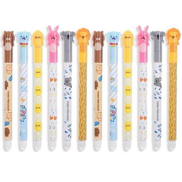 Pack of 12 Erasable Gel Pens Black/Blue Ink Cute Cartoon