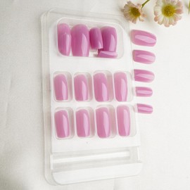 Short Square Press on Nails Purple Fake Nails - Pufandor Acrylic Full Cover False Nails with Glossy Designs Glue on Nails for Women Girls 24PCS
