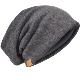 HISSHE Oversized Men knit Beanie Hat Baggy Slouchy Double-layer Skull Cap B011s (Solid-DGrey)