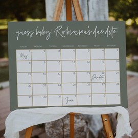 Baby Due Date Calendar Game sign, Guess Baby'S Birthday, Gender Neutral Baby Prediction, Sage Green Bay Shower, Date Game